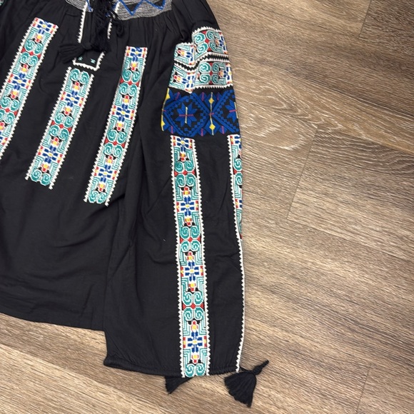 Sea New York Black Peasant Top Embroidered Lined 100% Cotton Size 4 - Picture 3 of 5